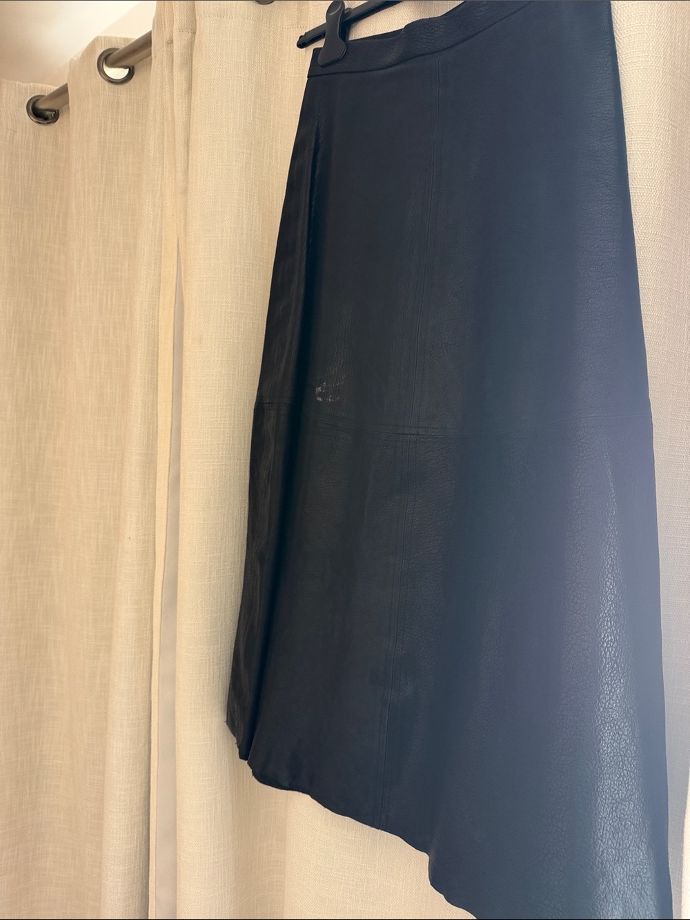 Rachel Comey Black Leather A-Line Midi Skirt